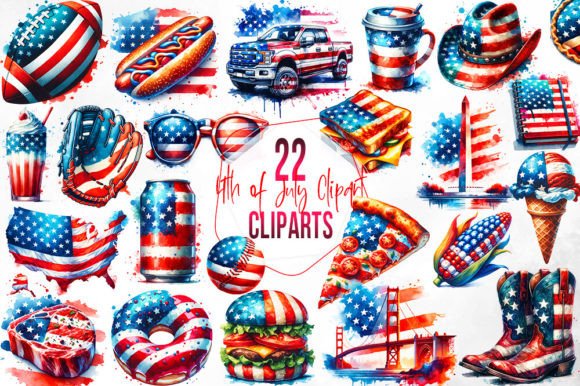 4th of July Watercolor Clipart Bundle