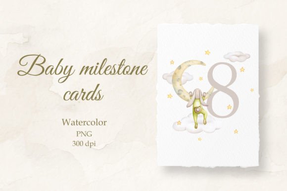 Baby Milestone Card Watercolor 8 Months: Typeface with Heart