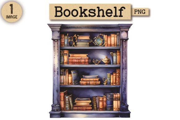 Bookshelf Watercolor Clipart PNG 1 for Design Projects
