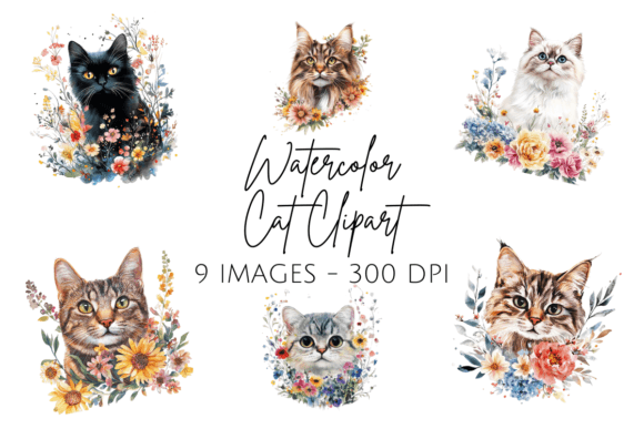 Cat Breed Watercolor Clipart for Design Projects