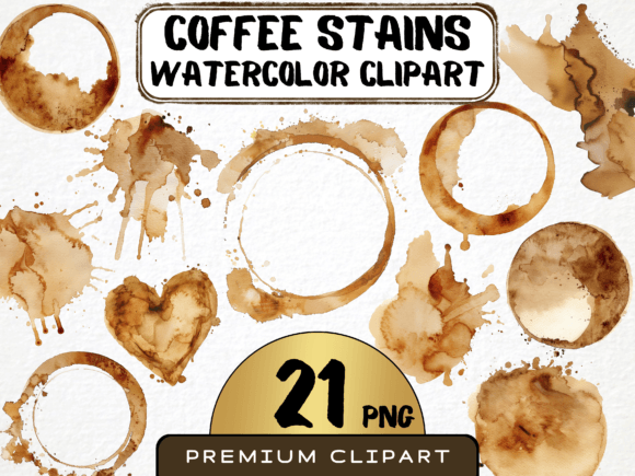 Coffee Stains Watercolor Clipart for Design