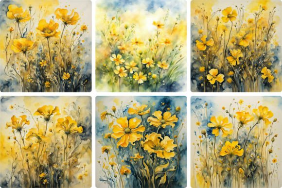 Delicate Yellow Flowers Watercolor Design