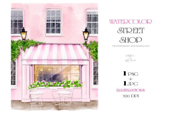 Digital Watercolor Street Shop Clipart for Creative Projects