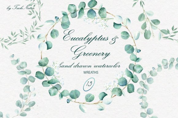 Eucalyptus Greenery Watercolor Wreaths