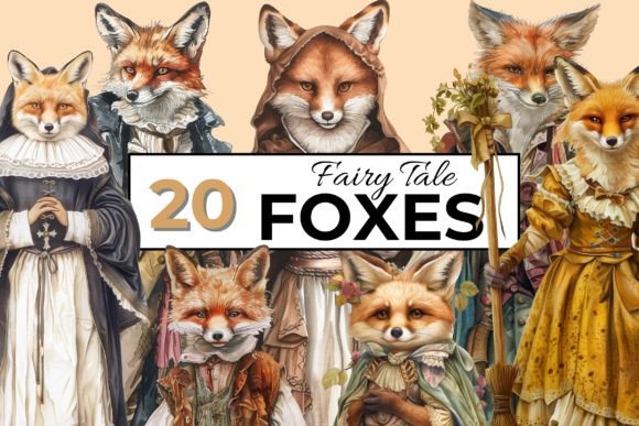 Fairy Tale Foxes Watercolor Clipart for Designers