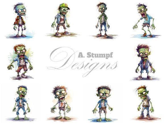 Funny Zombie Digital Watercolor Clipart for Standout Designs