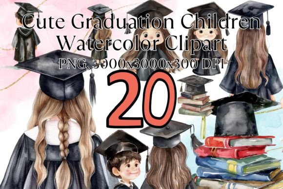 Graduation Girl Boy Watercolor Clipart
