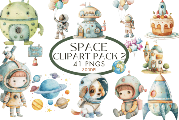 Space Watercolor Clipart Pack 2 for Creative Projects
