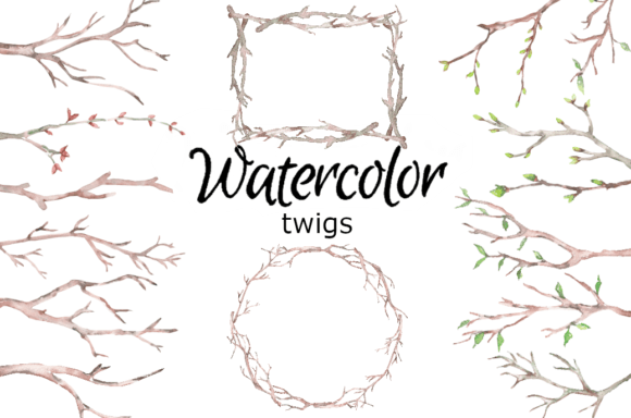 Twigs Watercolor Clipart for Natural Branding