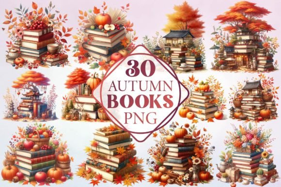 Watercolor Autumn Books Clipart for Cozy Branding