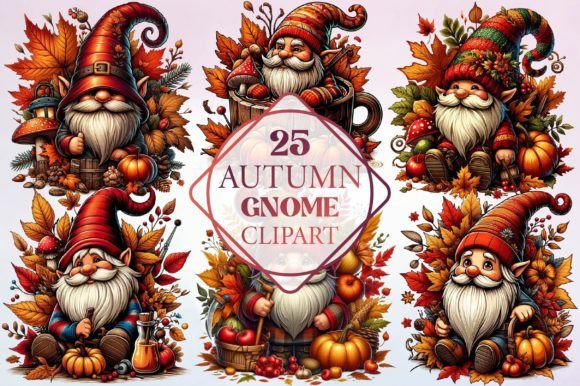 Watercolor Autumn Gnome Clipart for Cozy Branding