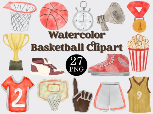 Watercolor Basketball Clipart Set