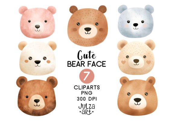 Watercolor Bear Face Clipart in Design