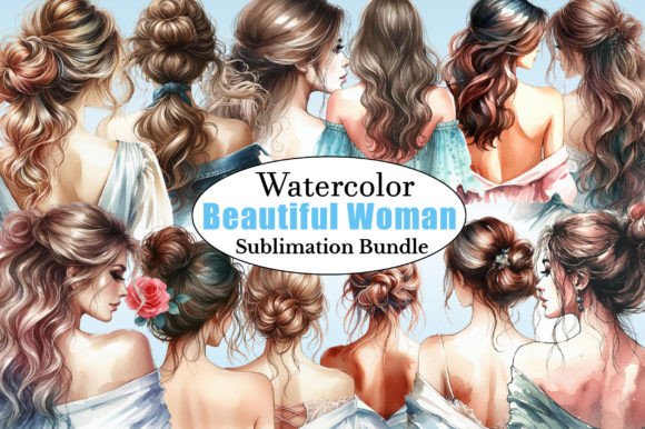 Watercolor Beautiful Woman Rear View