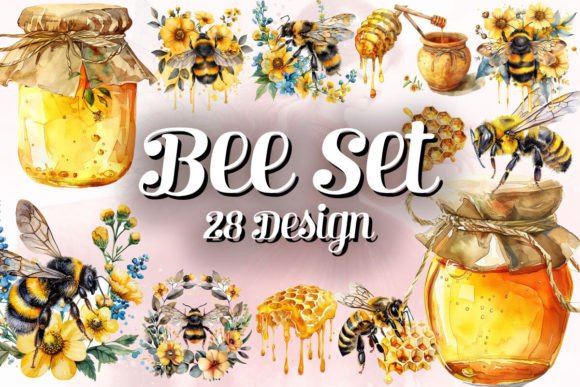 Watercolor Bee Set Clipart