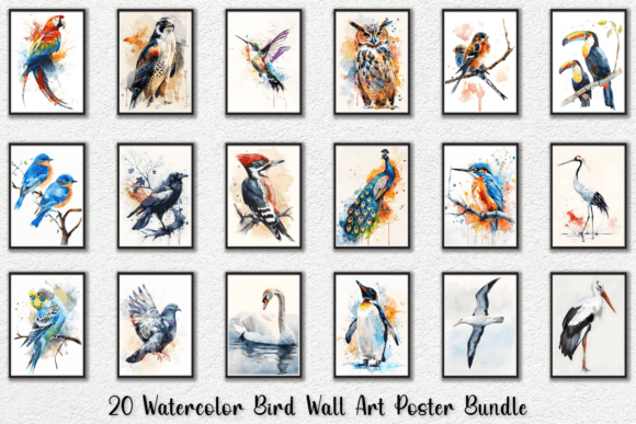 Watercolor Bird Wall Art Poster Bundle