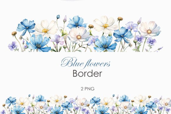 Watercolor Blue Wildflowers Borders