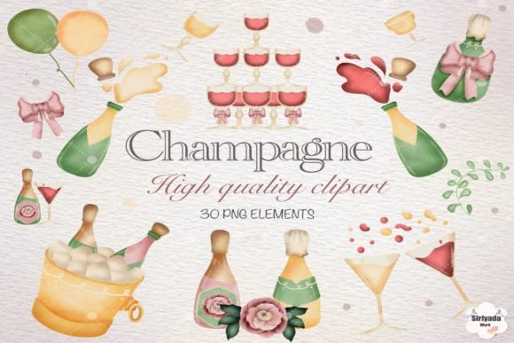Watercolor Champagne Clipart: Elegant Design for Brands