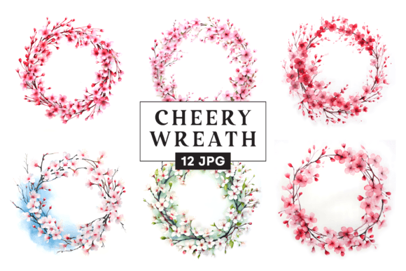 Watercolor Cherry Blossom Wreath Clipart