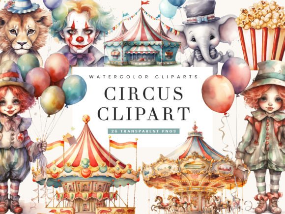 Watercolor Circus Clipart Bundle for Creative Projects