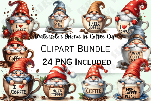 Watercolor Coffee Gnomes Clipart for Creative Projects