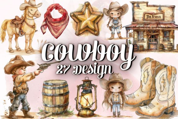 Watercolor Cowboy Clipart PNG Bundle