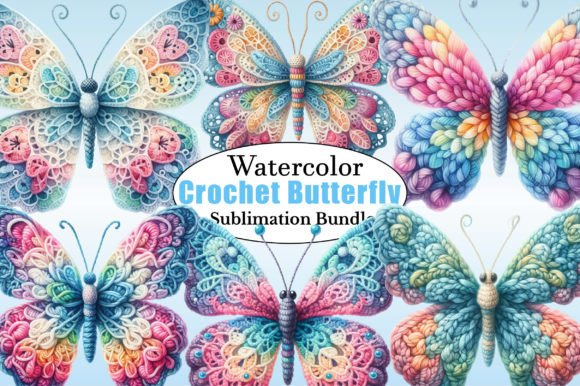 Watercolor Crochet Butterfly Clipart for Design