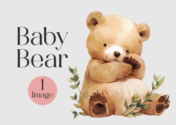 Watercolor Cute Baby Bear Clipart