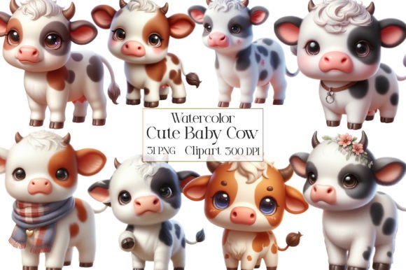 Watercolor Cute Baby Cow Clipart Adds Charm to Any Brand