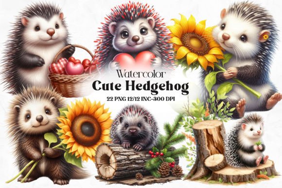 Watercolor Cute Hedgehog Clipart: Playful Design Assets for Modern Creatives