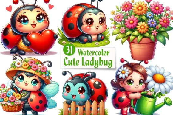 Watercolor Cute Ladybug Clipart for Real Design Projects