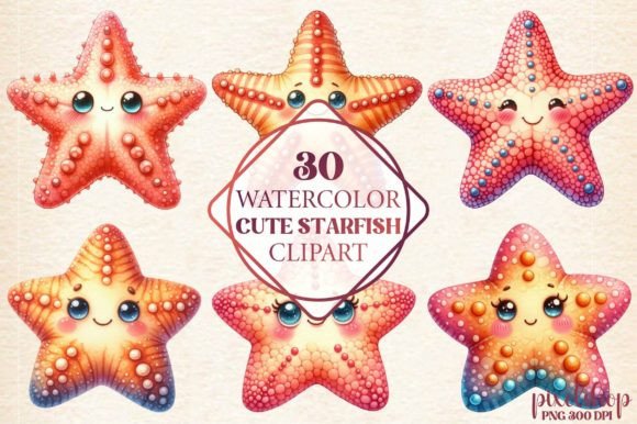 Watercolor Cute Starfish Clipart