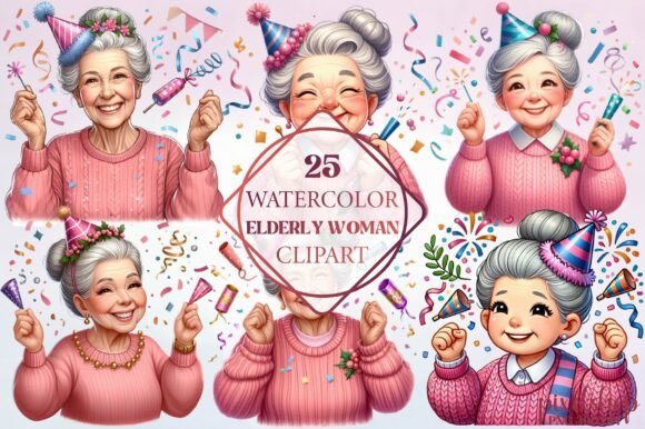Watercolor Elderly Woman Clipart in Modern Design