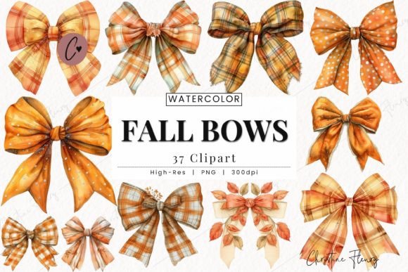 Watercolor Fall Bows Clipart for Modern Brands