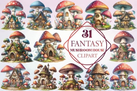 Watercolor Fantasy Mushroom House: A Whimsical Typeface for Creative Projects