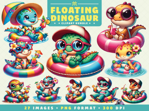 Watercolor Floating Dinosaur Clipart