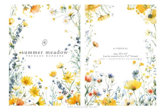 Watercolor Floral Premade Borders for Creative Projects
