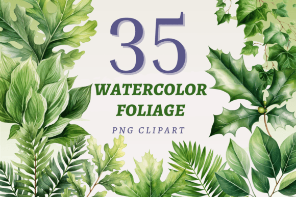 Watercolor Foliage PNG Bundle for Modern Design