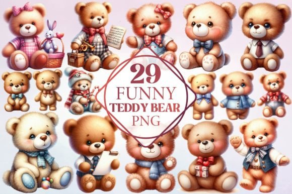 Watercolor Funny Teddy Bear Clipart for Creative Projects