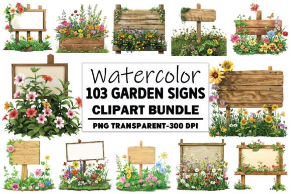 Watercolor Garden Signs Clipart Bundle