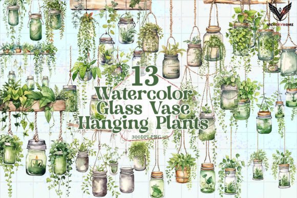 Watercolor Glass Vase Hanging Plants
