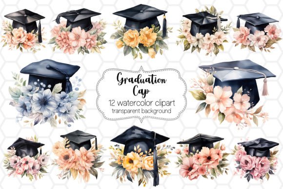 Watercolor Graduation Cap Bundle