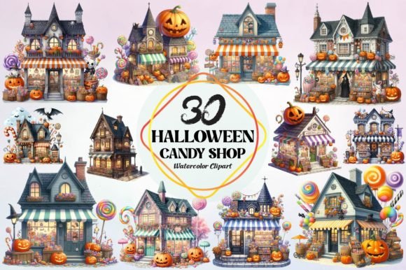 Watercolor Halloween Candy Shop Clipart: A Sweet Design Tool