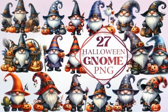 Watercolor Halloween Gnome Clipart for Creatives