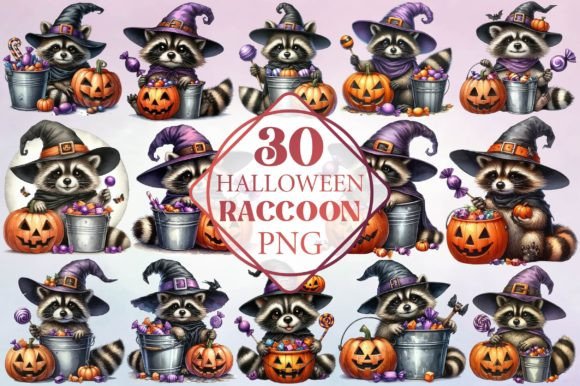 Watercolor Halloween Raccoon Clipart