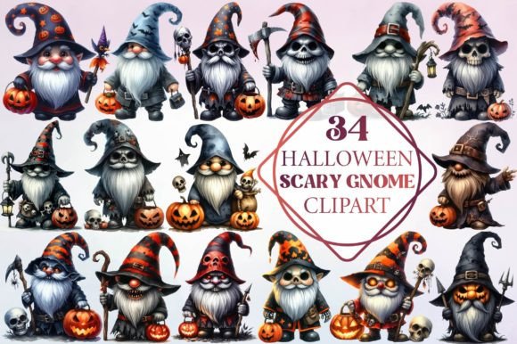 Watercolor Halloween Scary Gnome Clipart for Design Projects