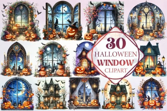 Watercolor Halloween Window Clipart: A Display Font with Character