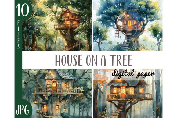 Watercolor Houses on a Tree Clipart Guide