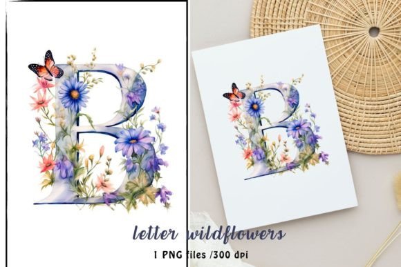 Watercolor Letter B from Wildflowers