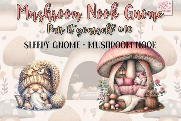 Watercolor Mushroom Nook Gnome Set 10